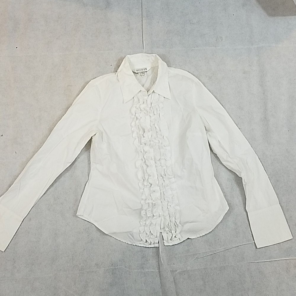 Allison Taylor ruffled front button-down white